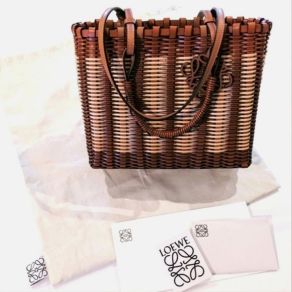$2,200✨LOEWE 🌺 SS21 Woven Top Double Handle Raffia Basket Tote Bag - Picture 4 of 14